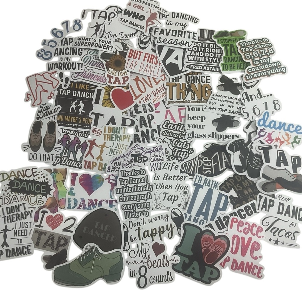 Tap Dance Stickers 100 pc. Lot Vinyl Decals Dance Quotes Laptop Water Bottle Sc